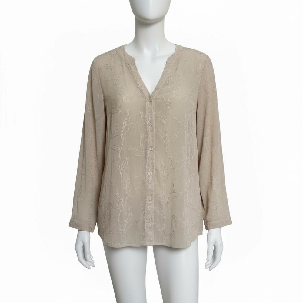 Evan Picone Semi Sheer Embroidered Button Up Top Sz XL Fairycore Ethereal Boho